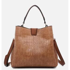 NEW JEN & CO. women's embossed vegan leather handbag with shoulder strap in ligh